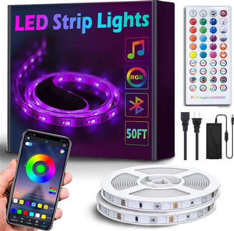 Amazon.com: 50Ft/15M Bluetooth RGB LED Strip Lights - Music Sync LED ...