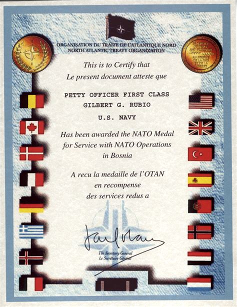 Nato Medal Bosnia - Certificate