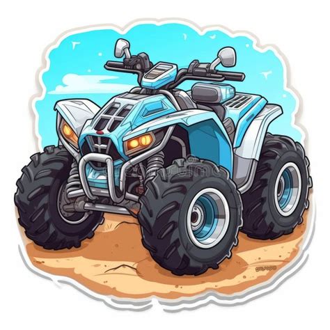 Cartoon Atv Sticker Illustration with Realistic Landscapes Stock Illustration - Illustration of ...