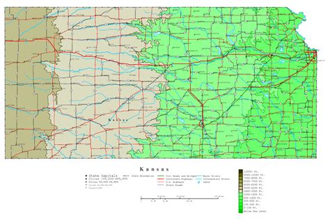 Large Detailed Road Map Of Kansas