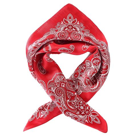 Silk Neckerchief Small Square Silk Scarf Red Paisley Print XFJ233 ...