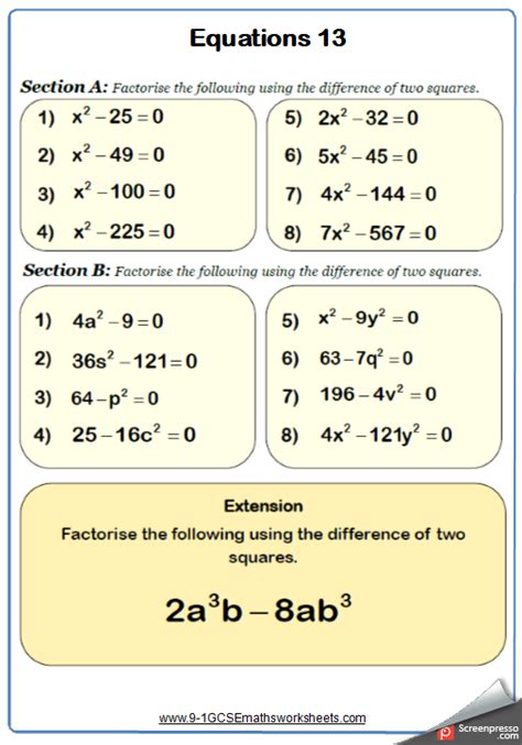 Factoring The Difference Of Squares Worksheet - Abjectleader