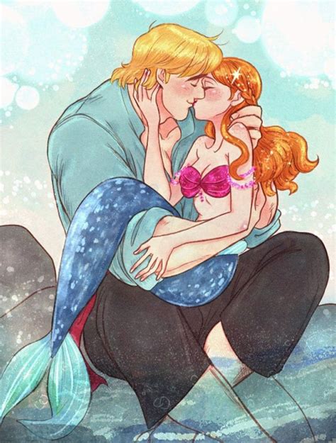 Anna as a mermaid and Kristoff's romantic kiss moment | Disney fan art, Disney princess elsa ...