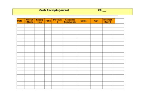 Cash Receipts Journal Template