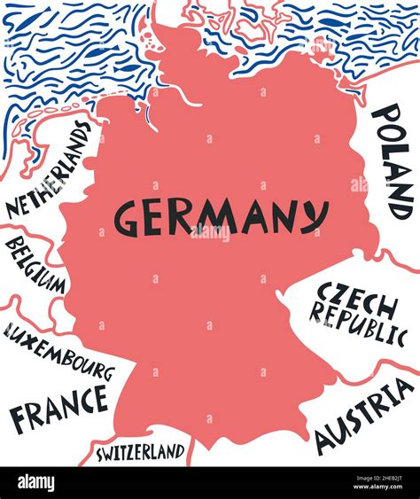 Vector hand drawn stylized map of Germany neighboring countries. Travel ...