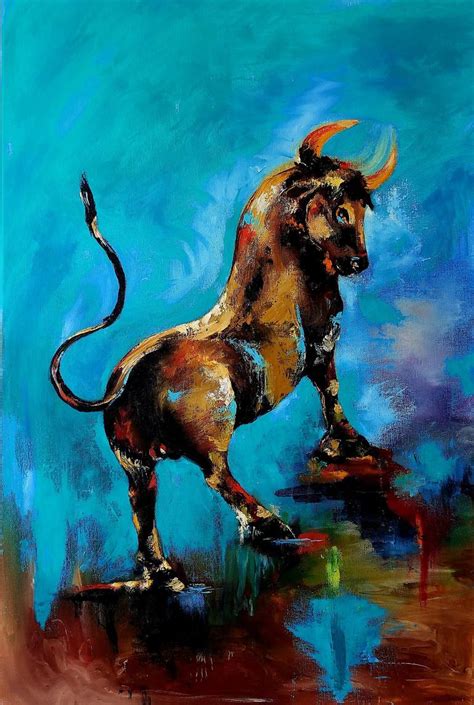 Taurus painting Bright Bull Zodiac Art Taurus Oil painting Painting by Margo Tartart | Saatchi Art