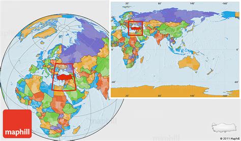 Political Location Map of Turkey, within the entire continent