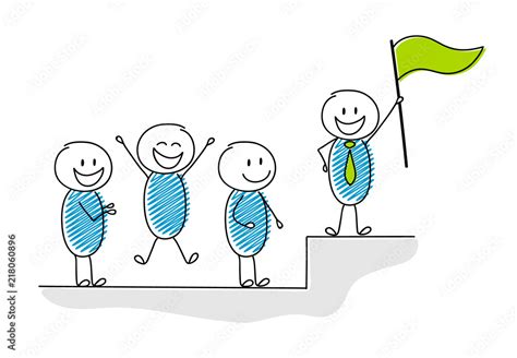 Concept of cartoon people following their leader standing on the top. Vector. Stock Vector ...