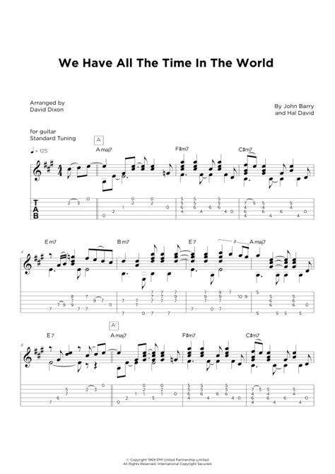 We Have All The Time In The World (arr. David Dixon) by John Barry Sheet Music for Solo Guitar ...