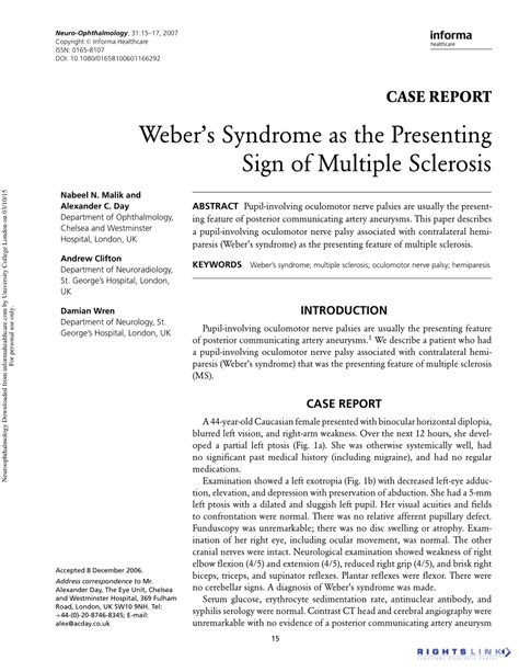 (PDF) Weber's Syndrome as the Presenting Sign of Multiple Sclerosis