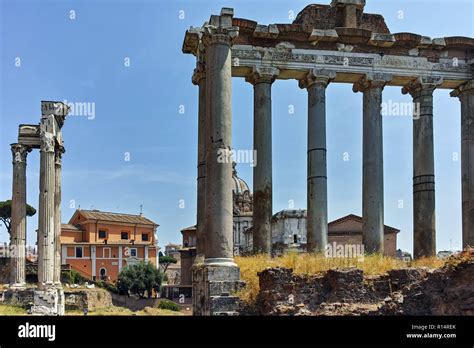 Ruins of Temple of Saturn and Capitoline Hill in city of Rome, Italy Stock Photo - Alamy