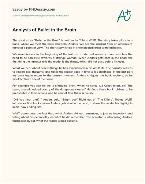 Analysis Of Bullet In The Brain Essay Example (300 Words) - PHDessay.com