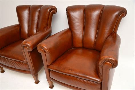 Pair of Antique Swedish Leather Armchairs | Marylebone Antiques