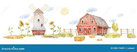 Red Farm House Illustrations, Agricultural Buildings Clip Art, Farm ...