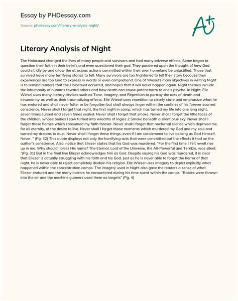 Literary Analysis Of Night Essay Example (500 Words) - PHDessay.com