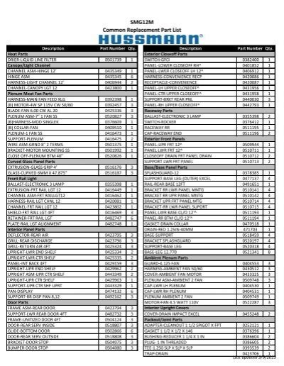 SMG12M Common Replacement Part List - Hussmann