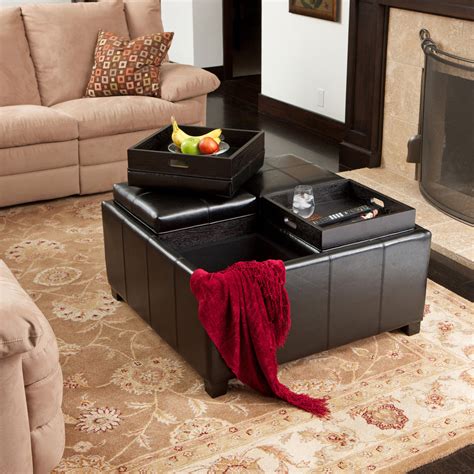 Harley Leather 4-Tray-Top Storage Ottoman Coffee Table – GDFStudio