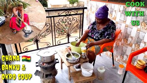 My Mum cooks her local,simple & delicious oiless okro soup with Banku|Ghanaian meals🇬🇭 - YouTube