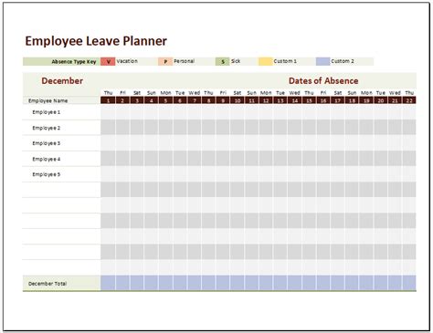 Employee Leave Roster Template for Excel | Excel Templates