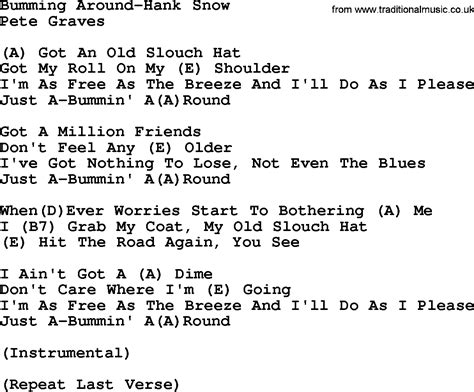 Country Music:Bumming Around-Hank Snow Lyrics and Chords