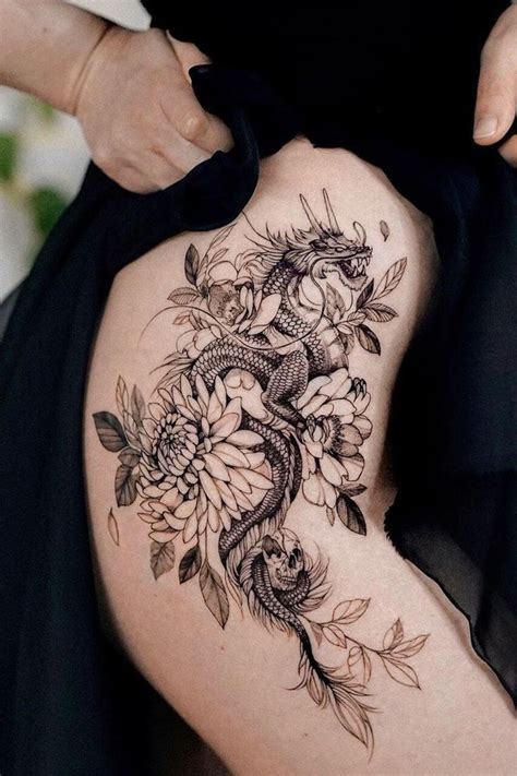 Sexy Thigh Dragon Tattoo Designs For Female Dragon Thigh Tattoo, Hip ...