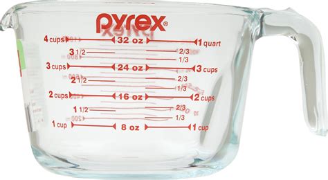 32 Oz Pyrex 6001076 Measuring 4 Cup Clear Glass Red