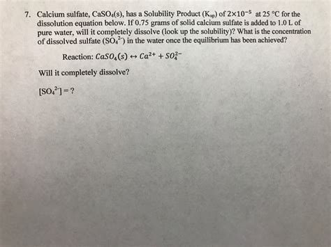 Solved calcium sulfate has a solubility product (Ksp) of | Chegg.com