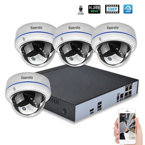 Hamrolte CCTV System H.265 4CH POE NVR 5MP Dome POE Camera POE NVR Kit HDMI Video Output Smart ...