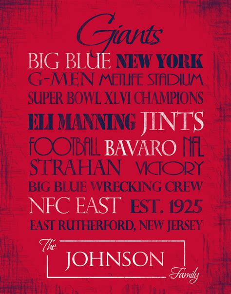 Personalized New York Giants Print or Canvas. Ny Giants. Gifts - Etsy