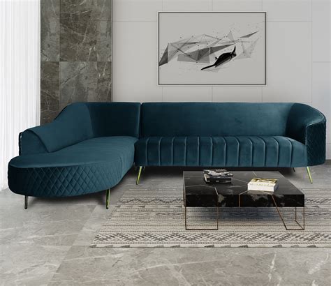 Buy Valencia L Shape Right Aligned Sofa (Velvet, Teal Upholstery) Online in India at Best Price ...