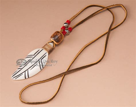 Native American Bone Feather Necklace -Red (72) - Mission Del Rey Southwest