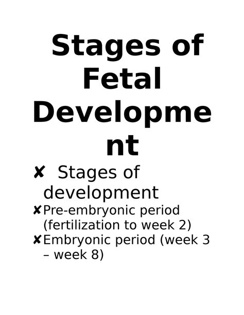 Stages of Fetal Development - Stages of Fetal Developme nt Stages of development Pre-embryonic ...