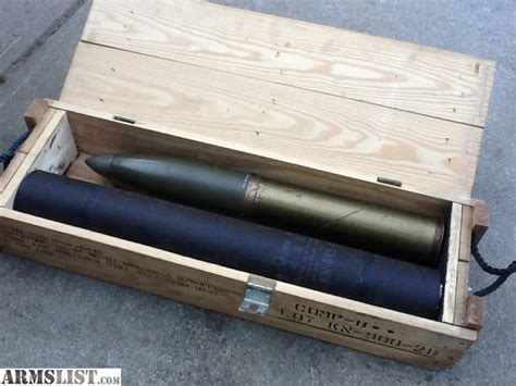 ARMSLIST - For Sale: Vietnam 105mm Howitzer artillery shell, complete, in tube and crate.