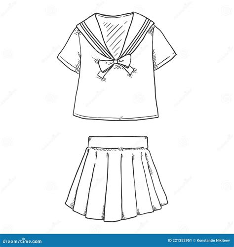 Vector Sketch Japanese Girl School Uniform Stock Vector - Illustration ...