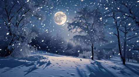 full moon over snowy landscape, winter night wallpaper, peaceful ...