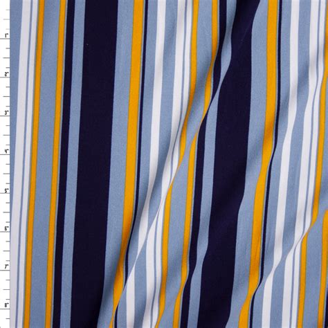 Cali Fabrics Blue, Yellow, and White Vertical Barcode Stripes Double ...