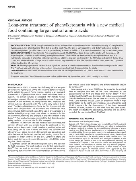 (PDF) Long-term treatment of phenylketonuria with a new medical food ...