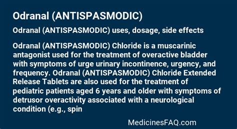 Odranal (ANTISPASMODIC): Uses, Dosage, Side Effects, FAQ - MedicinesFAQ