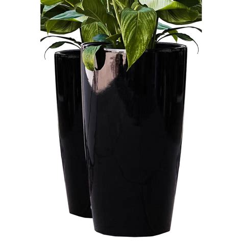 XBRAND 30 in. Tall Black Nested Plastic Self-Watering Indoor Outdoor Tall Round Planter Pot (Set ...