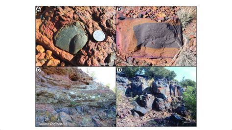 (A) Facetted and striated clast embedded in ferruginous diamictite. (B)... | Download Scientific ...