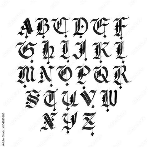 Hand drawn gothic ink pen font. Capital black letters on white ...