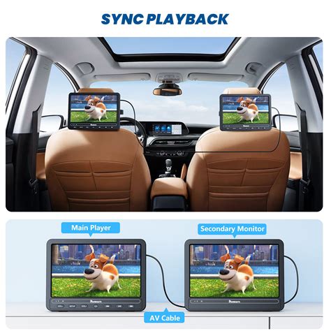 2x10.1'' Dual Screen Car Headrest DVD Player Rear-Seat Monitor Battery ...