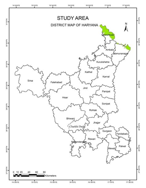 District map of Haryana representing study area. | Download Scientific ...