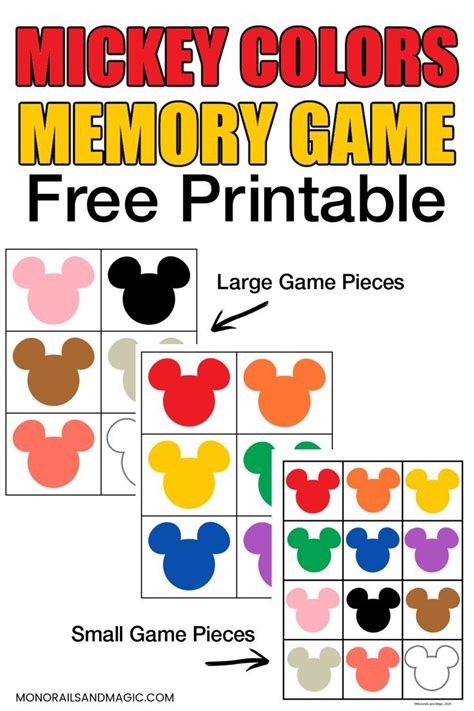 Mickey Colors Memory Game Free Printable - Monorails and Magic | Memory ...