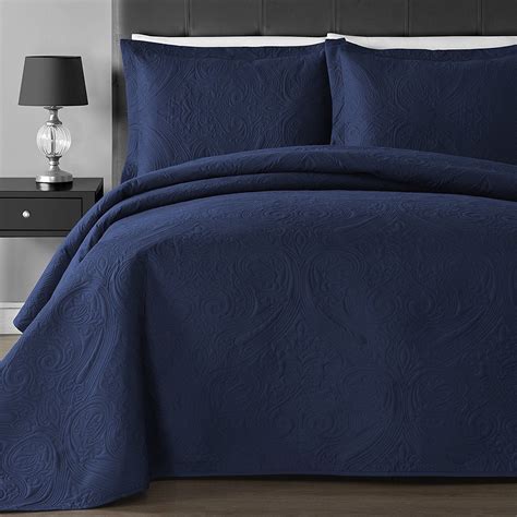 Full Queen Cal King Size Bed Navy Blue Oversized 3 pc Quilt Set ...