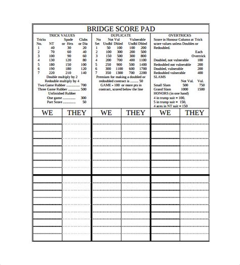 10+ Sample Bridge Score Sheets | Sample Templates