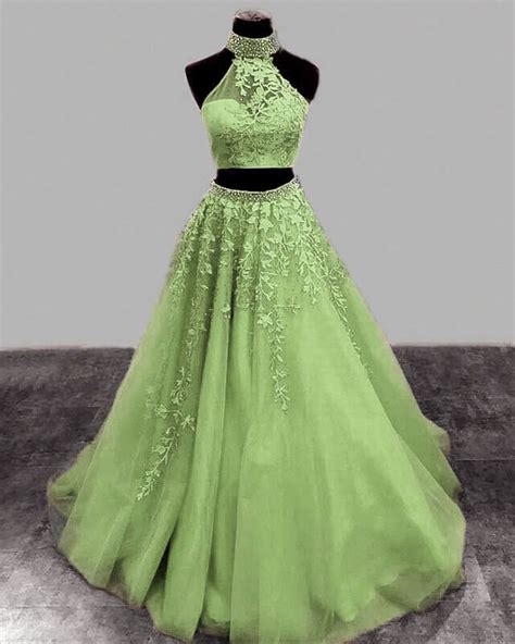Two Piece Quinceanera Dresses Lace Embroidery Ball Gown | Prom dresses two piece, Green prom ...