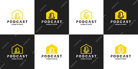 Premium Vector | Bundle podcast house, studio, recording logo design