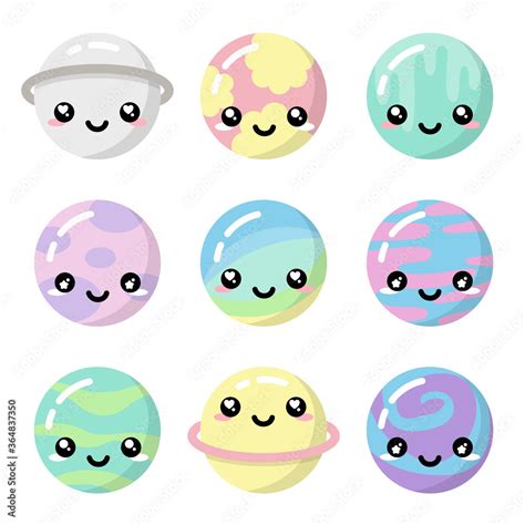 Cute kawaii planets pastel colorful set isolated Stock Vector | Adobe Stock