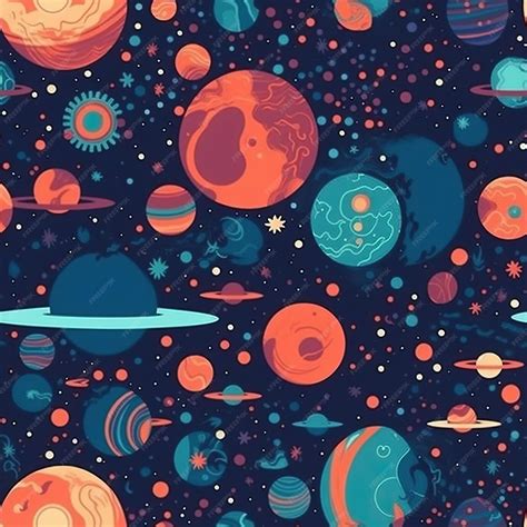 Premium AI Image | Seamless pattern of colorful galaxy planets and stars in dark color palette ...